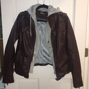 Faux leather jacket with removable sweater insert